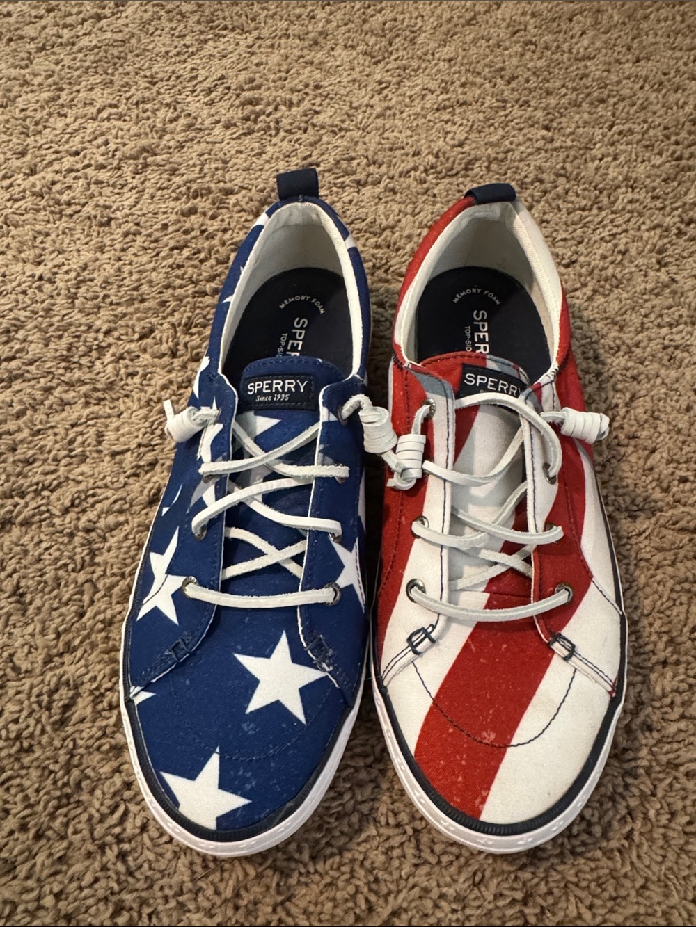 Sperry Canvas Sneakers with Blue Star and Red Stripe Panels